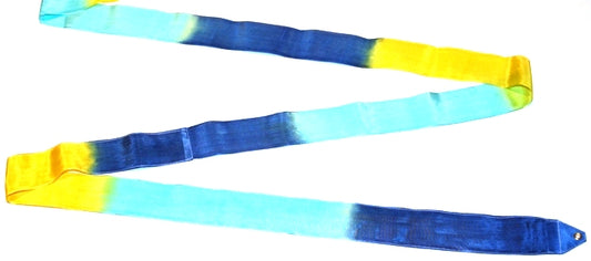 Osaki Rhythmic Gymnastics Triple Color Ribbon, Model: M-71AG; Color: Blue-Light Blue-Yellow; TOP QUALITY