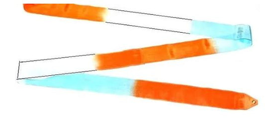 Osaki Rhythmic Gymnastics Triple Color Ribbon, Model: M-71AG; Color: Orange-Light Blue-White; TOP QUALITY