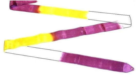Osaki Rhythmic Gymnastics Triple Color Ribbon, Model: M-71AG; Color: Purple-White-Yellow; TOP QUALITY
