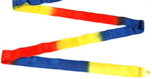 Osaki Rhythmic Gymnastics Triple Color Ribbon, Model: M-71AG; Color: Yellow-Blue-Red; TOP QUALITY