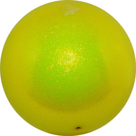 Pastorelli Rhythmic Gymnastics Ball “Galaxy New Generation Glitter” – Color: Fluorescent Yellow, 18 cm; F.I.G. Approved