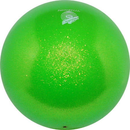 Pastorelli Rhythmic Gymnastics Ball “Galaxy New Generation Glitter” – Color: Fluorescent Green, 18 cm; F.I.G. Approved