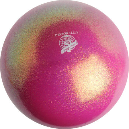Pastorelli Rhythmic Gymnastics Ball “Galaxy New Generation Glitter” – Color: Fuchsia, 18 cm; F.I.G. Approved